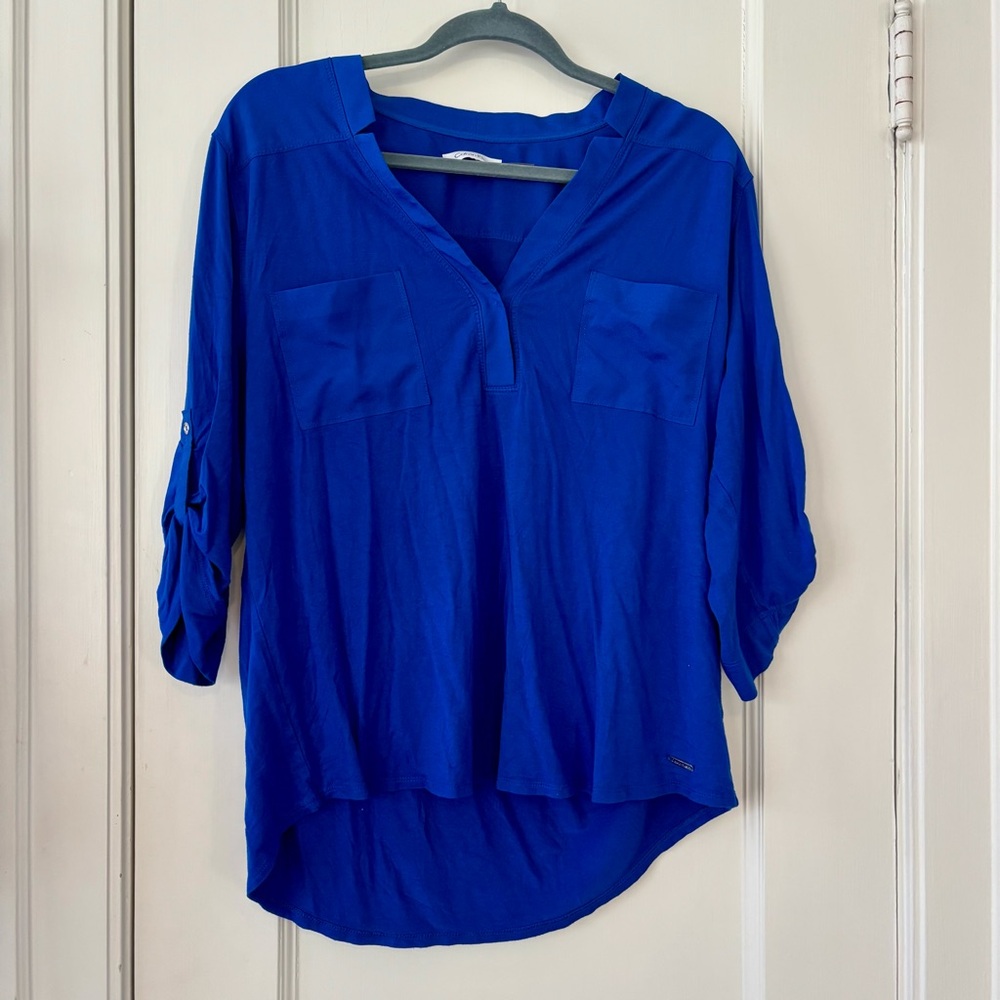 Calvin Klein Cobalt Blue Blouse, roll sleeve